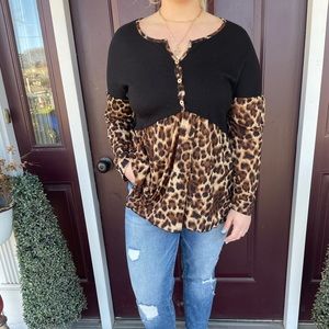 Black and cheetah button up baby doll Blouse